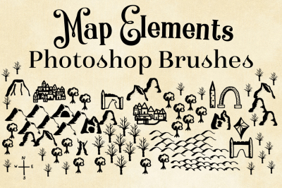 Map Elements Photoshop Brushes - Cartography Brushes for Map Creation