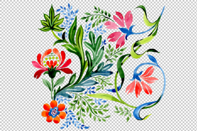 Ornament red flower PNG watercolor set