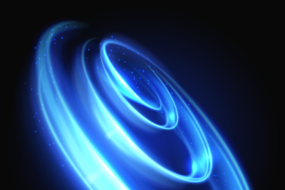 Blue neon light swirl with glowing particles vector illustration