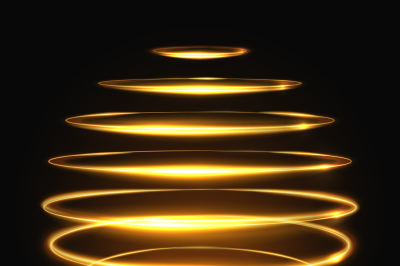 Gold circle light tracing effect, glowing magic 3d sphere vector illus