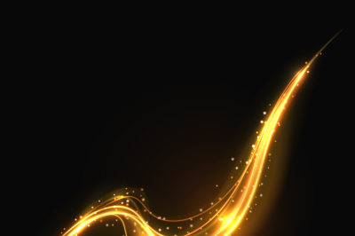 Shiny gold glowing lines swirl trail, golden smoke vector light effect