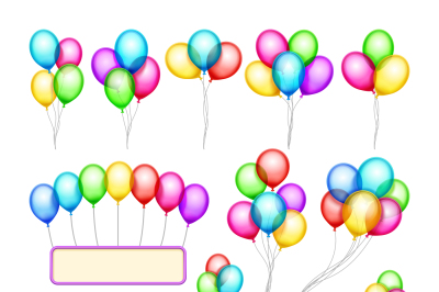 Glossy celebration party balloon groups of decorations vector set