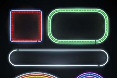 Illuminated neon borders, empty frame signs, new year, casino, party d