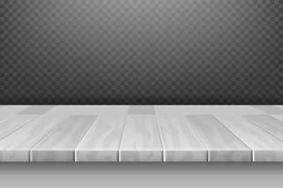 Wood white desk, table top surface in perspective isolated on plaid ba