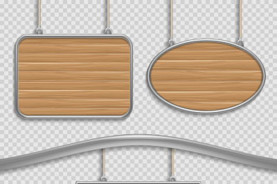 Vector empty wooden hanging signs isolated