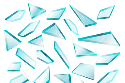 Broken glass shards isolated on white vector set