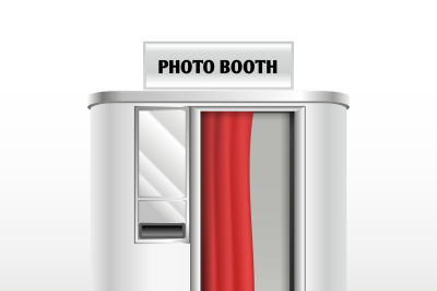 Photo booth cabin, digital kiosk for passport, family wedding vector i