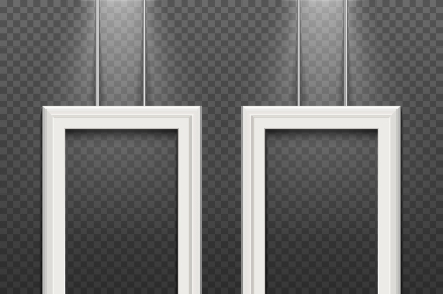 Empty white poster frames isolated on transparent checkered wall vecto