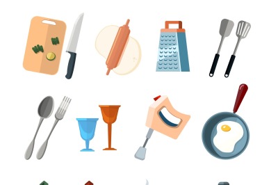 Vintage kitchen tools, home cooking vector icons set