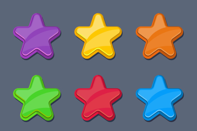 Vector cartoon color glossy stars, shiny buttons