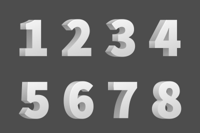 Vector 3D numbers and symbols. Three-dimensional