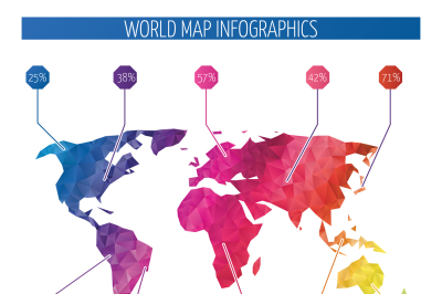 Origami world map, polygonal earth vector infographics