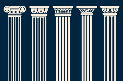 Classic roman, greek architecture columns vector set