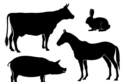 Farm&2C; farmyard animals vector silhouettes