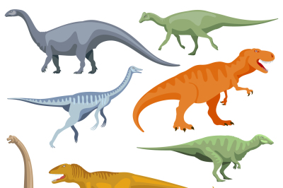 Cartoon dinosaurus, reptiles vector set