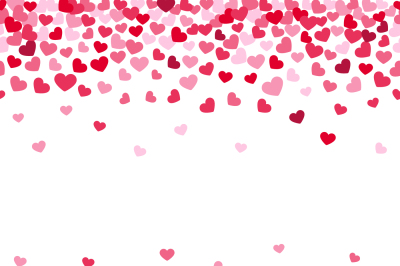 Vector white background decorating of falling valentine hearts confett