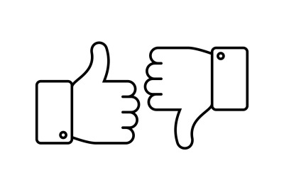 Thumbs up and down. Like and dislike line icons. Social networks outli