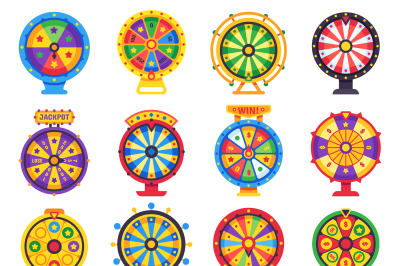 Wheel of fortune. Turning lucky spin game wheels, spinning money roule