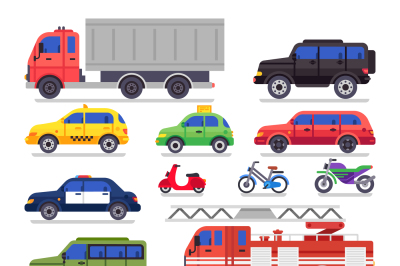 Flat auto transport. City road car&2C; bicycle and motorcycle. Ambulance 