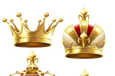 Realistic gold crown. Crowning headdress for king and queen. Royal cro