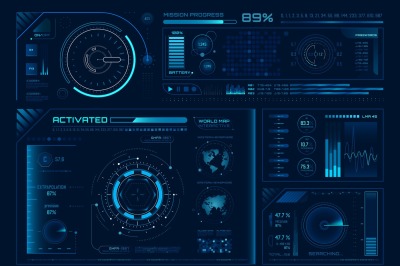 Futuristic hologram ui. Science hud interfaces, graph interface frames