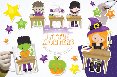 Halloween school kids graphics and illustrations