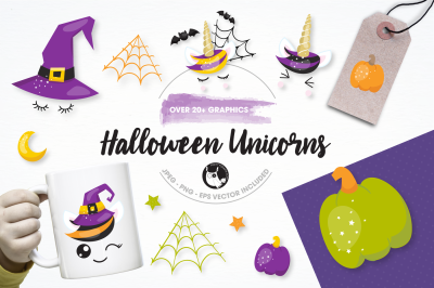 Halloween unicorn graphics and illustrations