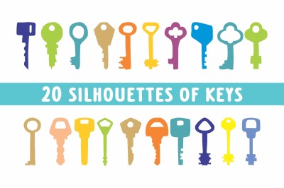 20 silhouettes of lock keys