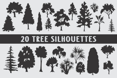 20 tree silhouettes