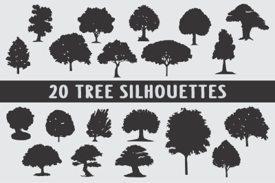 Silhouette of trees with variety of designs