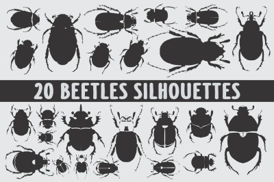 Beetle silhouettes shapes various design set