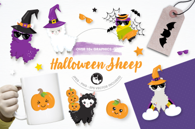 Halloween Llamas graphics and illustrations