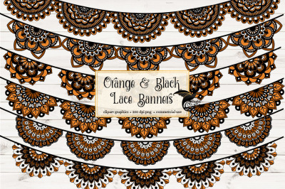 Orange and Black Lace Banners Clipart