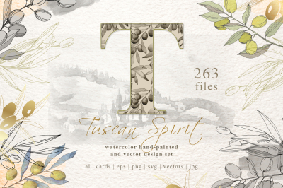 Tuscan Spirit watercolor and vector set &nbsp;