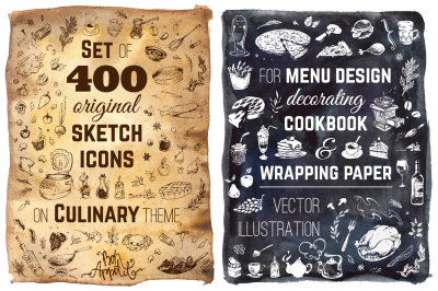 Hand drawn cooking and food icons