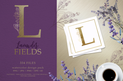 Lavender Fields watercolor and vector pack