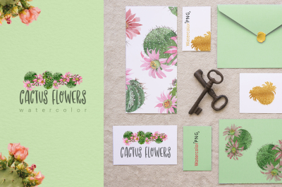 Cactus flowers watercolor set