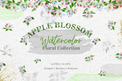 Apple blossom PNG watercolor set