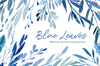 Watercolor Blue Leaves Branches Frames PNG