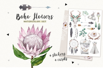 BOHO FLOWERS watercolor set