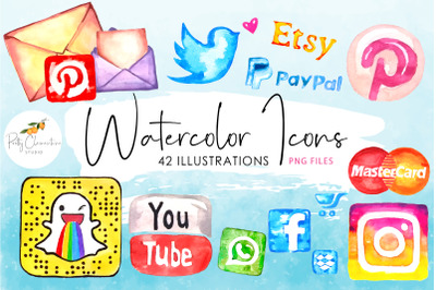 Watercolor Icons Hand drawn Icons Icons set social media icons