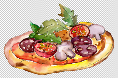 Tasty Italian pizza PNG watercolor set