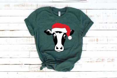 Cow Christmas Hat Silhouette SVG Cutting Files Farm Santa Claus 1081s