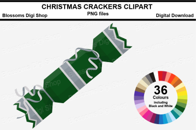Christmas Crackers Silver Clipart, multi colours, 36 PNG files