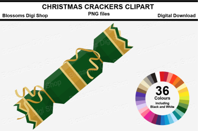 Christmas Crackers Gold Clipart, multi colours, 36 PNG files
