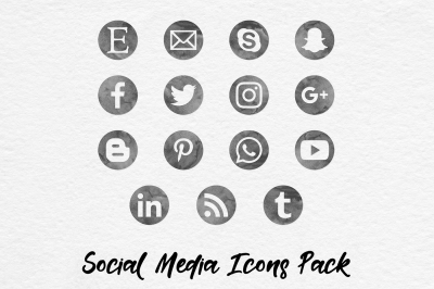 Grey Watercolor Social Media Icons