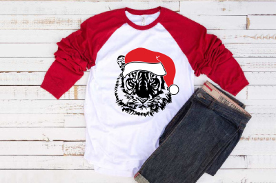 Tiger Whit Christmas Hat SVG wild animal Santa hat football 1083S