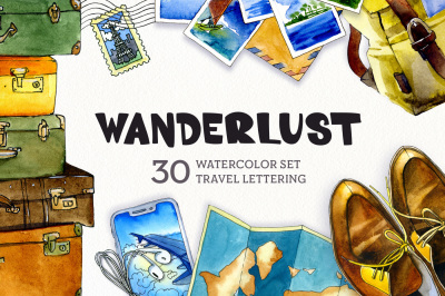  Wanderlust Watercolor Clipart Set