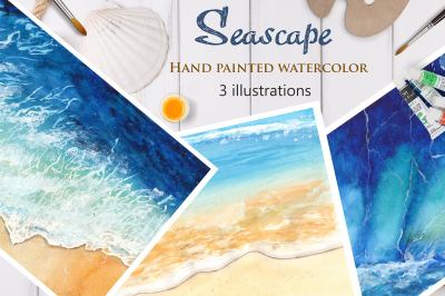 Seascape. Hand painted watercolor