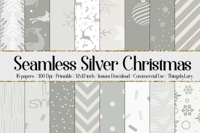 16 Seamless Silver Gray Neutral Christmas Digital Papers